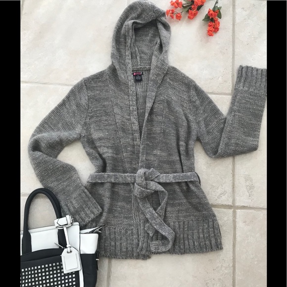 hooded belted cardigan
